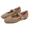 Spring and Autumn Flying Knitting One-word Buckle Belt Mary Jane Shoes Women's Knitting Square Head Flat Bottom Single Shoes Shallow Mouth Casual