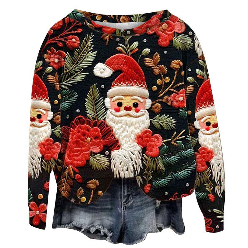 Fall and Winter Cross-Border New Arrival Sweatshirt Female 3D Digital Print Christmas round-Neck Shirt Tops Christmas Hoodie