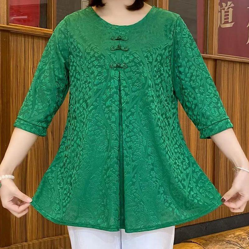 Summer Women's Round Neck Jacquard Blouse Loose Half Sleeves Pullover Plus Size Blouse