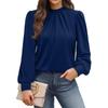 Spring Autumn Stand Collar Loose Casual Elegant Pullover Blouse Women Long Sleeve Solid Color Folds Shirt Top