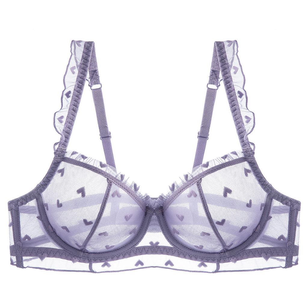 French Underwear Female Sexy Pure Desire Ultra-thin Lace Underwear Large Chest Small Anti-sagging Large Size Bra Cover