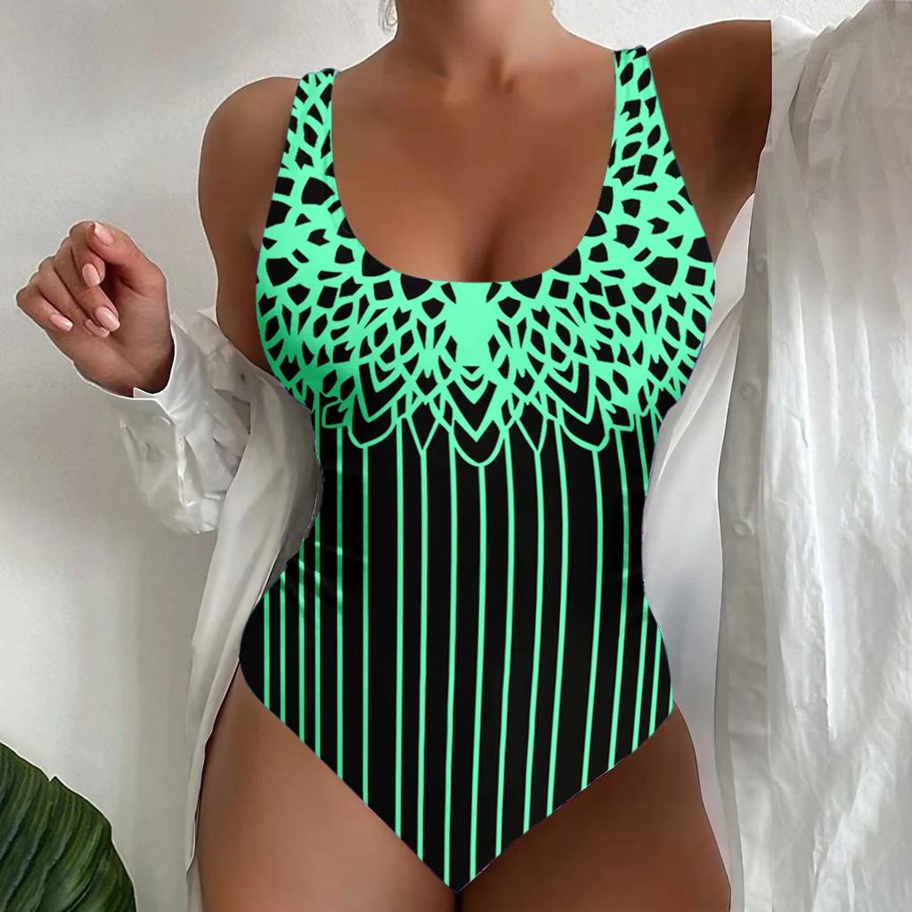New bikini sexy skin tone one-piece bikini swimsuit printed women's swimsuit