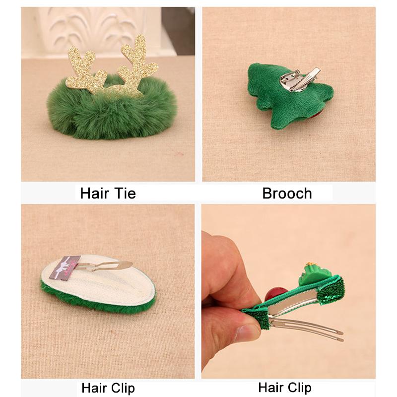 4pcs/set Cartoon Christmas Hair Accessories Kids Gift Hair Clips Ties Brooch Xmas Tree Headband 2025 Christmas Party Decoration