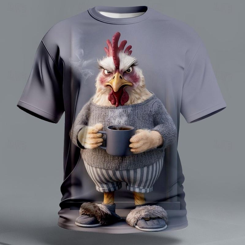 Sommar Casual Abstrakt Roligt Djurmönster Herr T-shirt Kyckling Örn 3D-tryckt Rundhalsad Topp Lös Kortärmad T-shirt