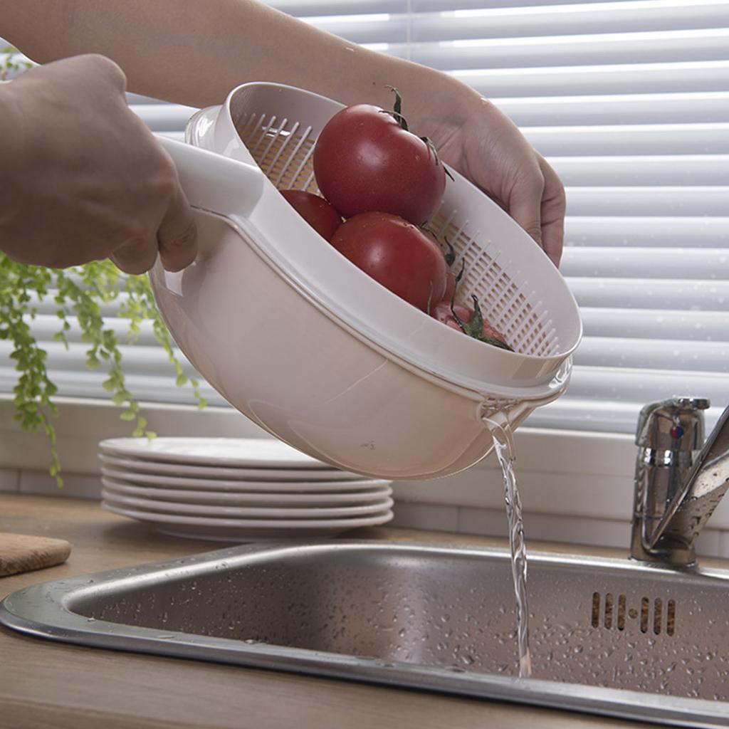 Spacious Double Layer Drainer Basket with Handle Fruit Vegetable Washing Bowl for Home and Picnics