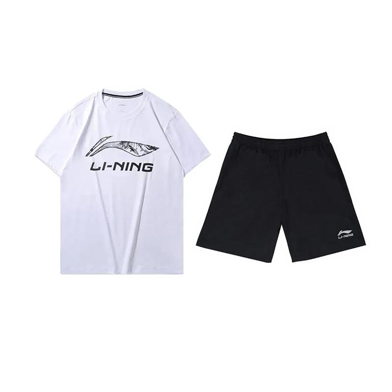 

Модный комплект Li Ning с принтом логотипа и букв, приятный к коже, удобный, универсальный, пуловер с круглым вырезом, футболка с коротким рукавом, повседневный спортивный комплект YHST165-1+YKSV147-2 S