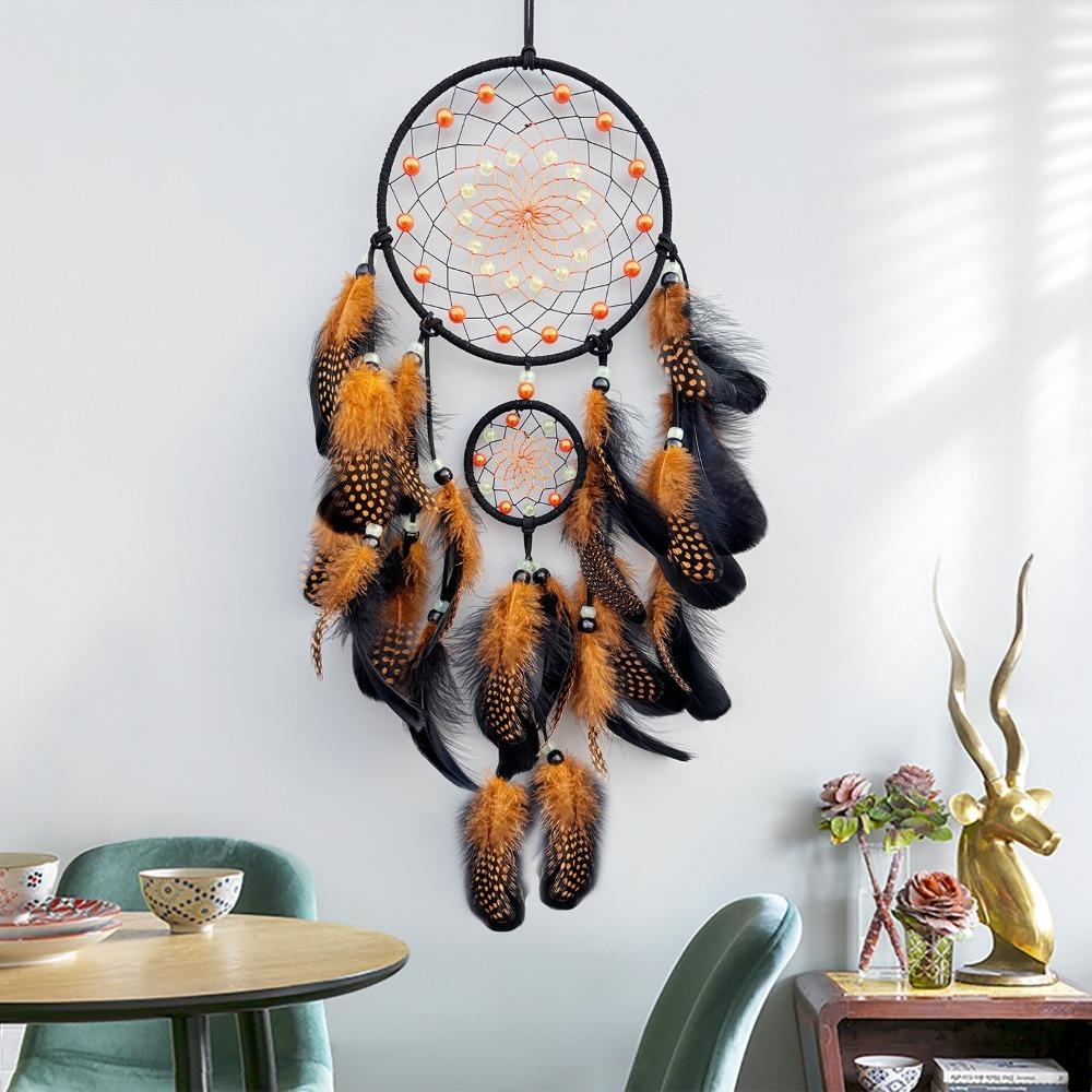 Handgewebter leuchtender Perlen-Traumfänger Buntes Feder-Wandbehang Feder-Windspiel Geschenk