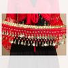 Gold-Edged Indian Dance Hip Scarf with Hanging Coins for Belly and Square Dance Performances