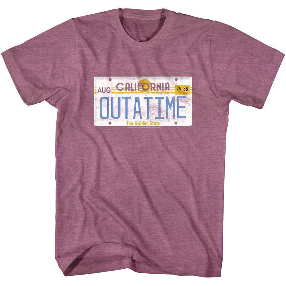 Back to The Future OUTATIME License Plate Men T Shirt DeLorean Car Tag Movie L