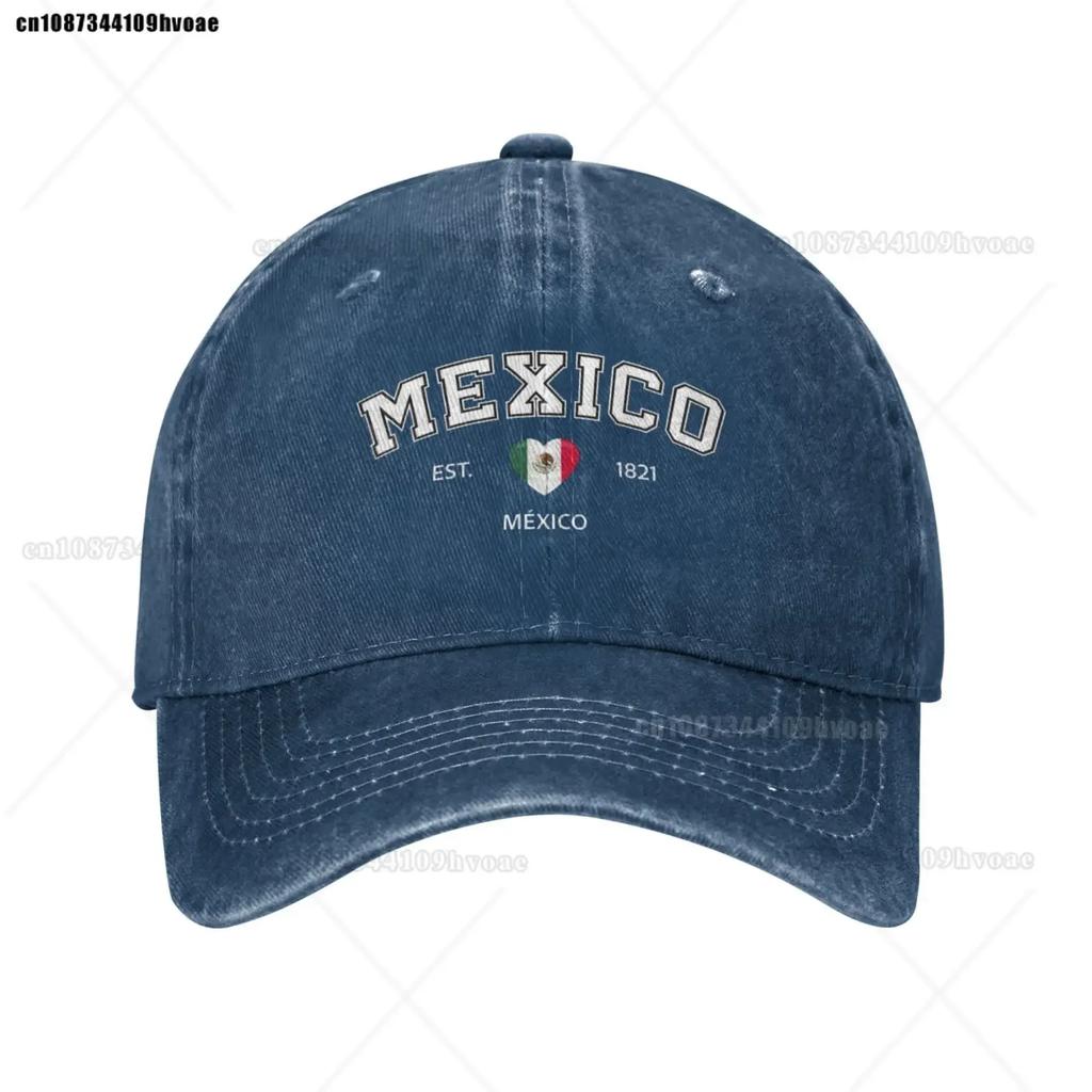 Mexico Flag Caps EST.1821 Retro Cowboy Washed Baseball Caps Female Sport Denim Sunscreen Hats Spring Summer Cap Unisex Trucker Cap