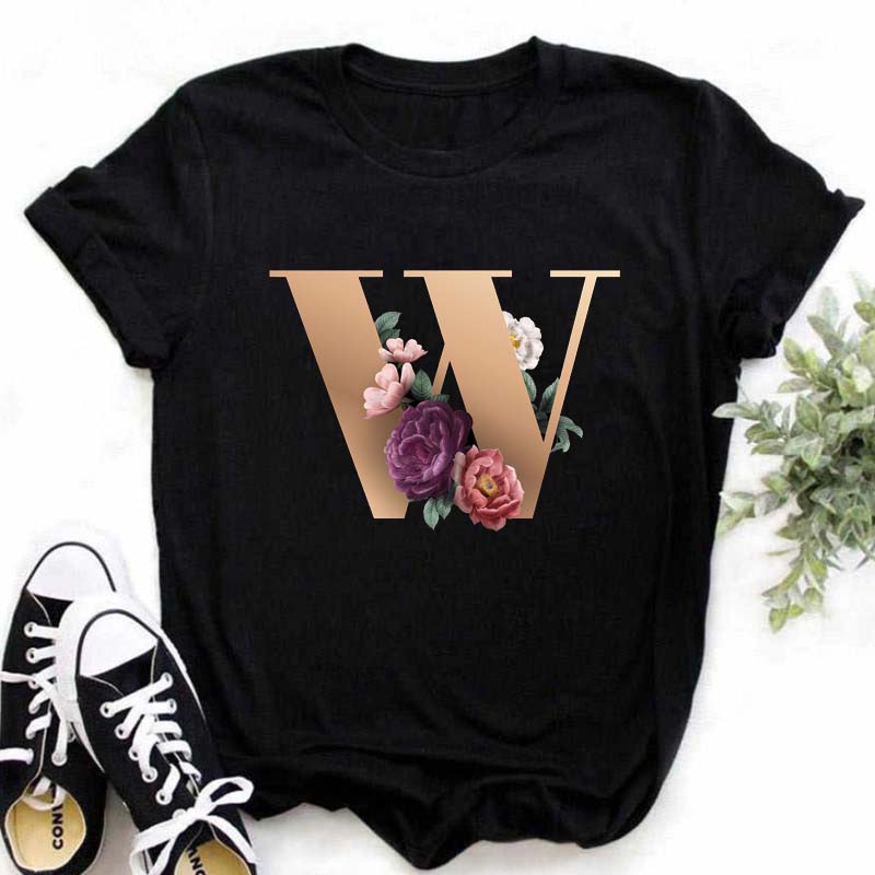 A B C D E English Alphabet  3D Print T Shirt Women New Summer Couples Lovers Harajuku Casual Black Tops Tshirts