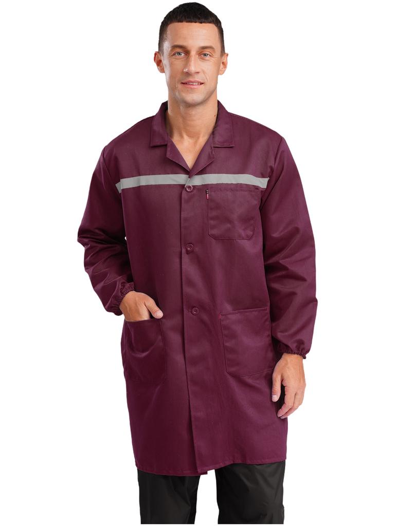 Unisex Werkstattuniform Langarm Knopfleiste Overall Reflektierende Streifen Taschen Arbeitskleidung Verschleißfester Mantel