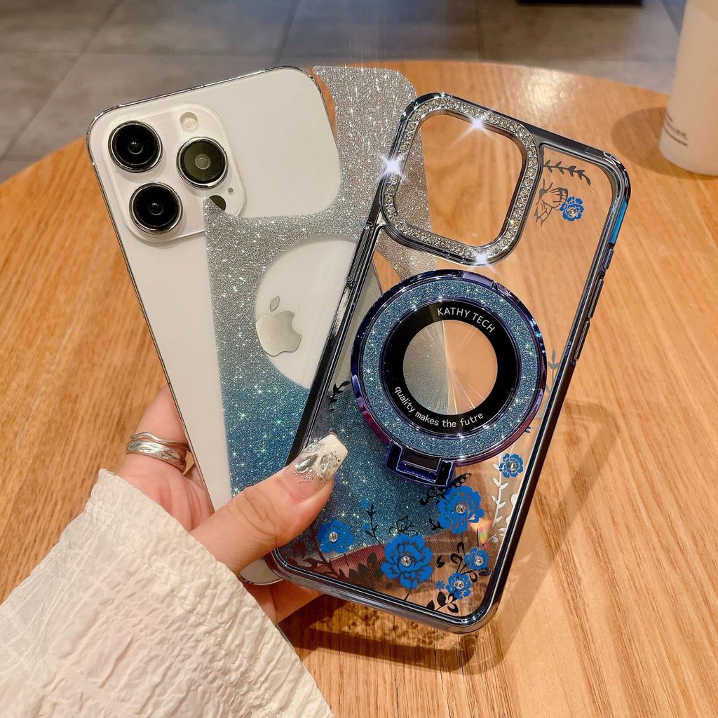Luxurious Water Diamond Secret Garden Is Suitable for IPhone 15 Phone Cases, IPhone14Pro Max Glitter Magnetic Stand Cases