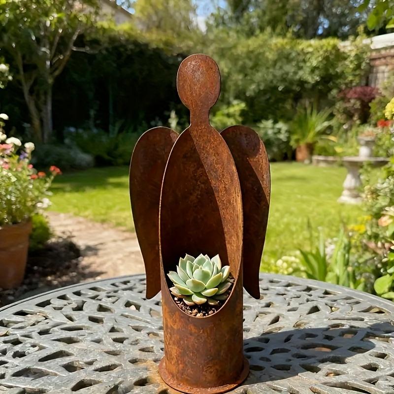 

Angel Shaped Candle Holder Antique Metal Planter Garden Outdoor Indoor Desktop Decor Ornament for Succulents Candles Rustic Gift