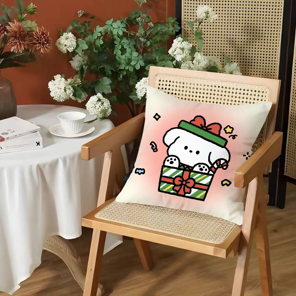 Merry Christmas Puppy Pillow Case Holiday Happy Atmosphere Short Plush Double-Sided Printing Home Cushion Cover