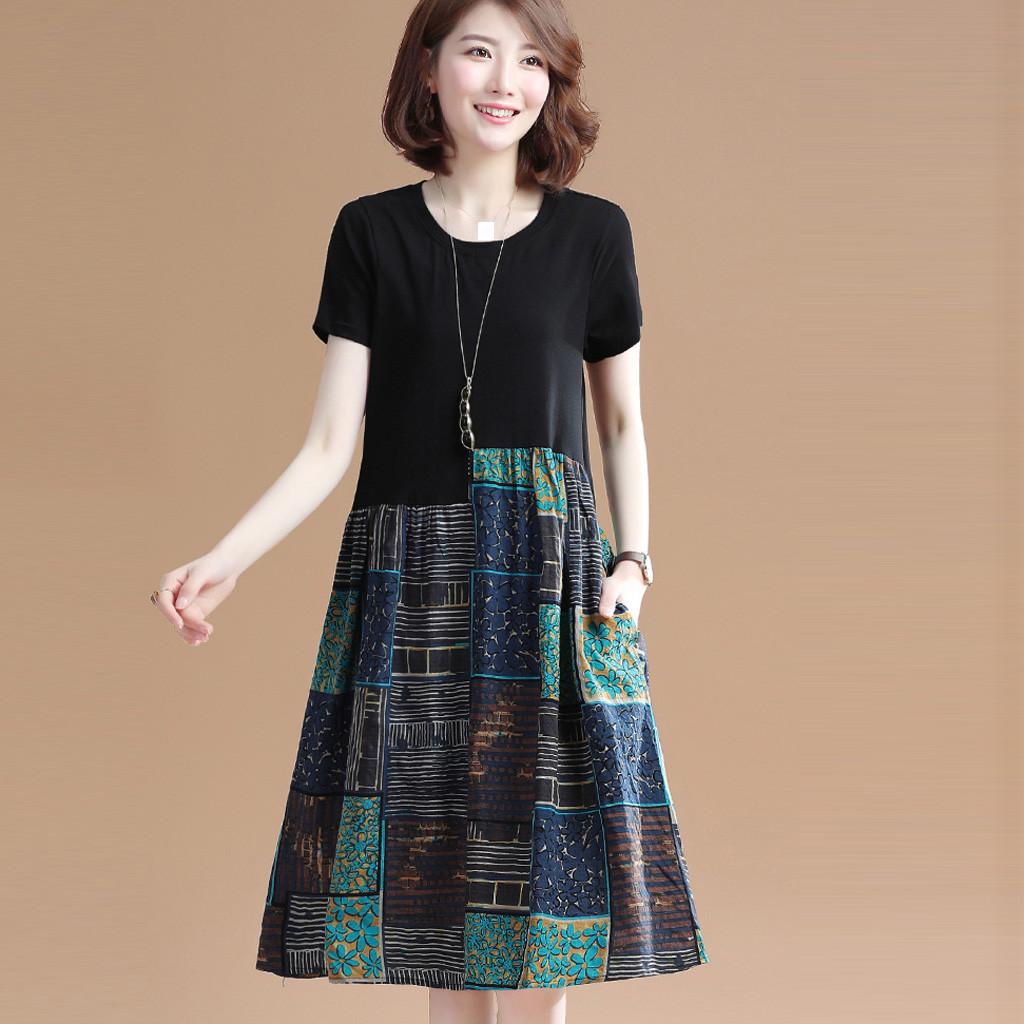 Rochie lungă cu mânecă scurtă, ocazională, pentru femei, rochie a-line cu mozaic imprimat