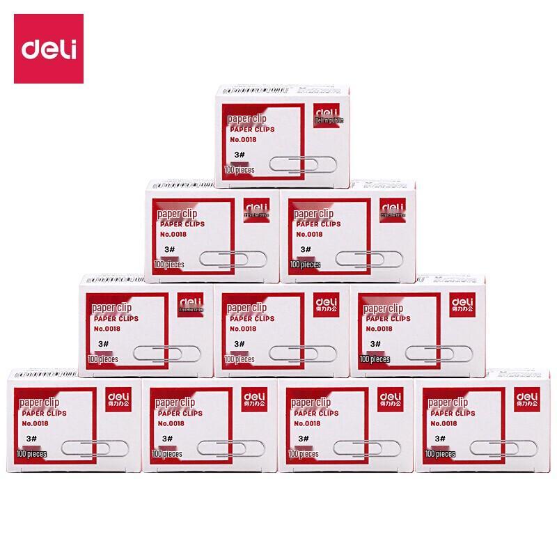 Deli No. 3 Nickel-Plated Rust-Proof Metal Paper Clips, 10-Box Pack 10 коробок