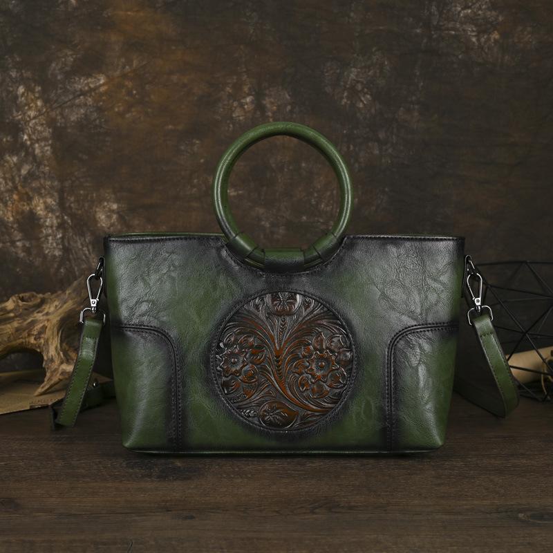 Retro Women's Embossed Leather Handbag, Large Capacity Color Polished Mother's Bag, Single Shoulder Crossbody Bag, Women's Bag