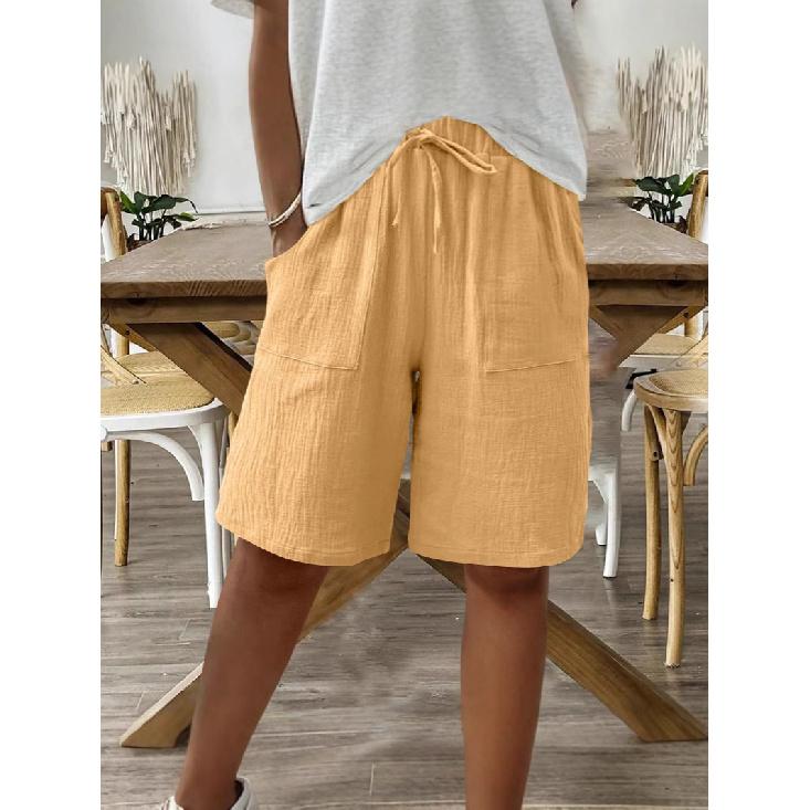 Neue Damen Sommer Baumwolle und Leinen Einfarbig Träger Locker Lässig Fünfviertel Shorts