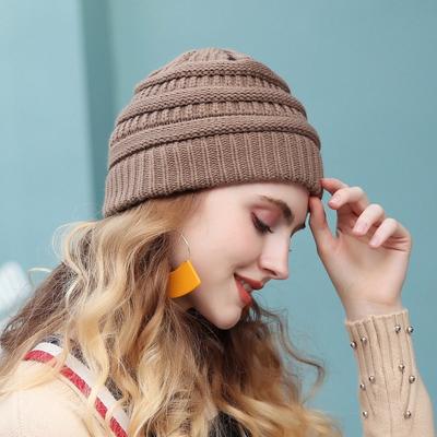 Einfarbig gestrickte Beanie-Kappe, trendige, warme, klobige, weiche Wintermütze mit Stretchkabel für Damen, modisches Geschenk