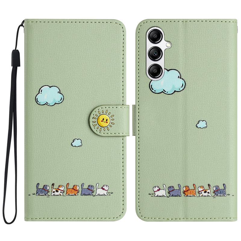 Samsung S24 Plus/iPhone 15 Cartoon Cat Love Heart Leather Flip Case with Card Holder