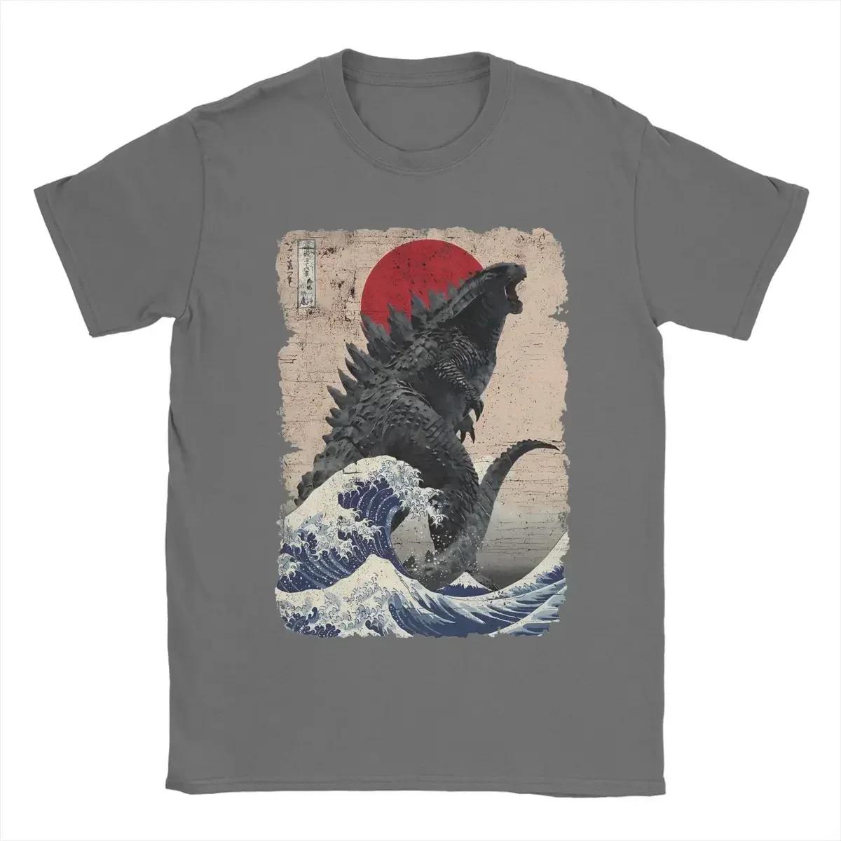 

Футболки з короткими рукавами Унікальна японська футболка Godzillaed Great Wave T-Shirt S-5XL Одяг літні чоловічі футболки з круглим вирізом із чистою бавовною XXL