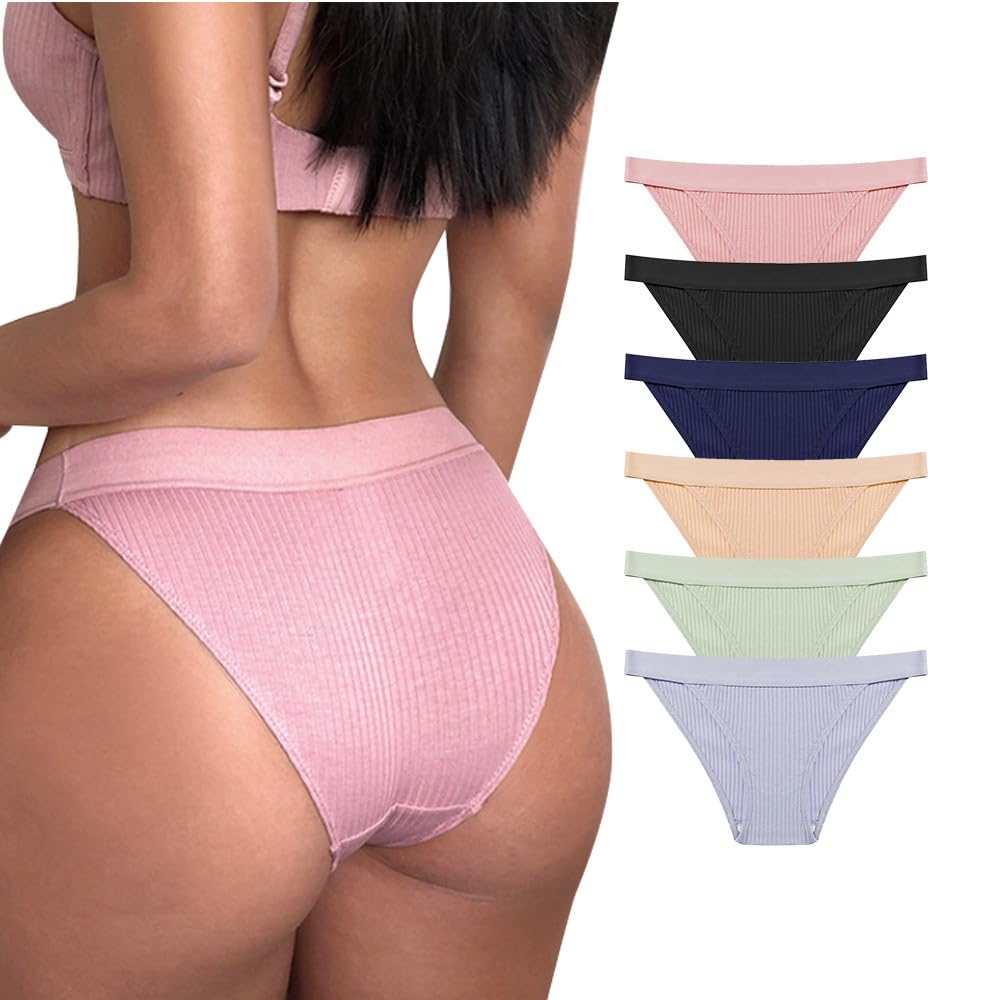 Brazilian Cotton Simple and Stretch Lace with Solid Color Underwear Set of 6 [N.A Shop] Panties, Panties, Butt-Lengthening T-Back Half-Back, Cute,