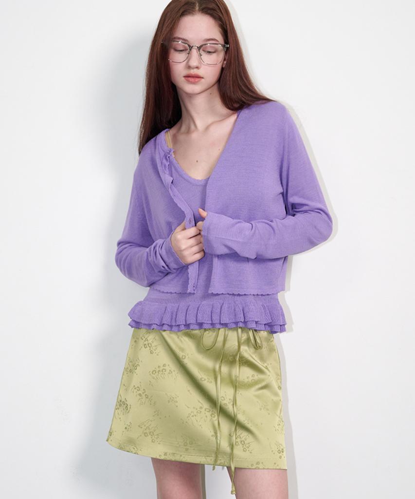 Opening Sunshine Strap Belt Satin Mini Skirt Jacquard Olive