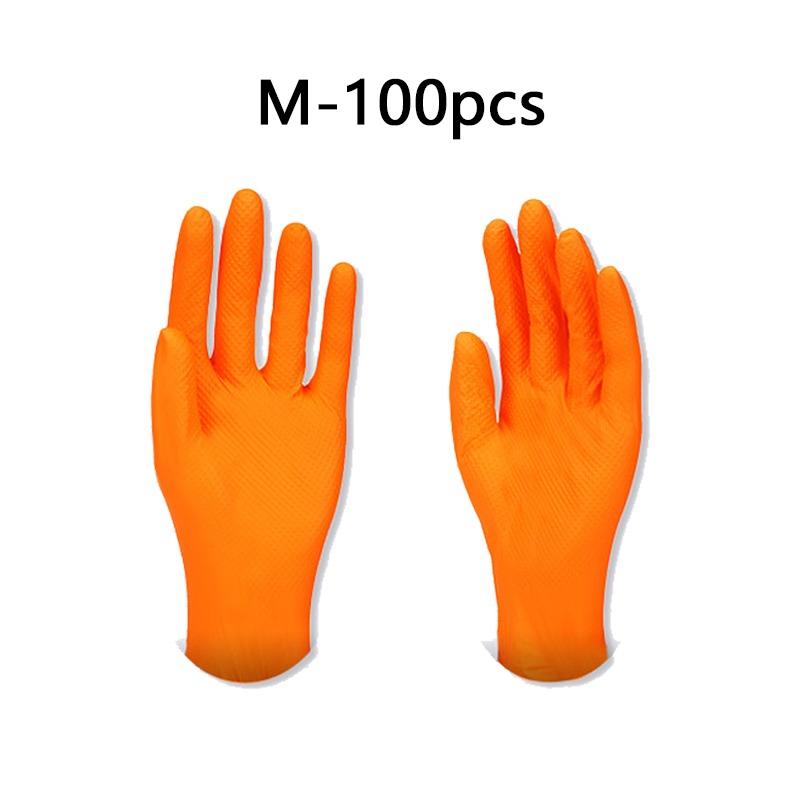 100pcs Extra Thick Mechanic Home Garden Disposable Glove Grip Antislip Safety Work Gloves with Textured Orange Nitrile Gloves