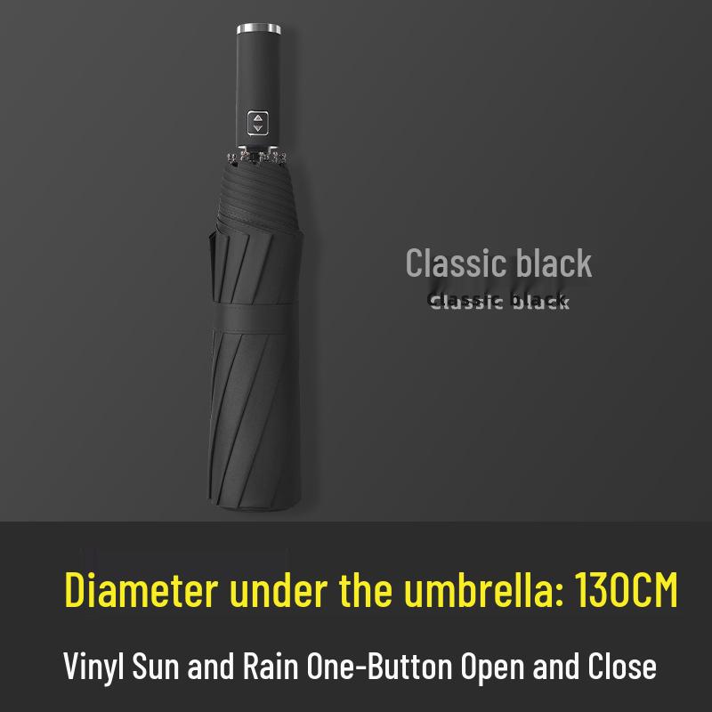 Extra-Large Automatic Black Men's Sunshade & Rain Umbrella - Sturdy, Foldable, Customizable with Thickened Design
