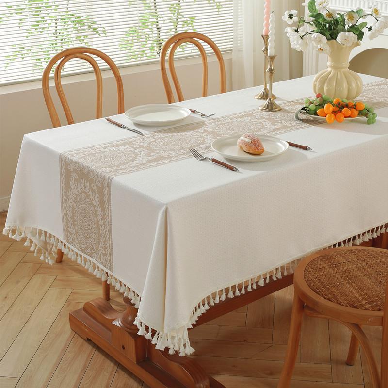 Coffee Color Polyester Jacquard Retro Flower Rhombus Fringed Tablecloth Coffee Table Dining Table Cloth Cover Towel