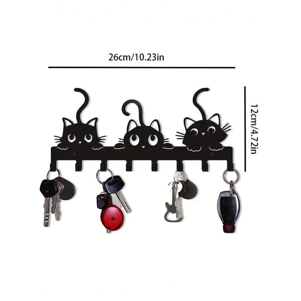 Wrought Iron Cat Key Holder Wall Mounted Storage Rack Home Organizer Art Decor TY3496