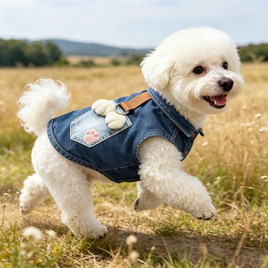 Dog Clothes for Small Medium Dogs Summer Dog Denim T Shirt Soft Breathable Pullover Puppy Costume with Leash Ring