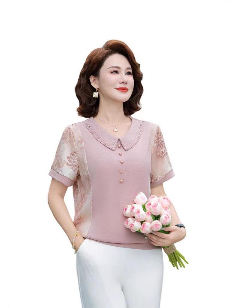 2026 Elegant Short-Sleeved Plus Size Set for Middle-Aged Women – Summer Chinese Style Loose Top Blouse
