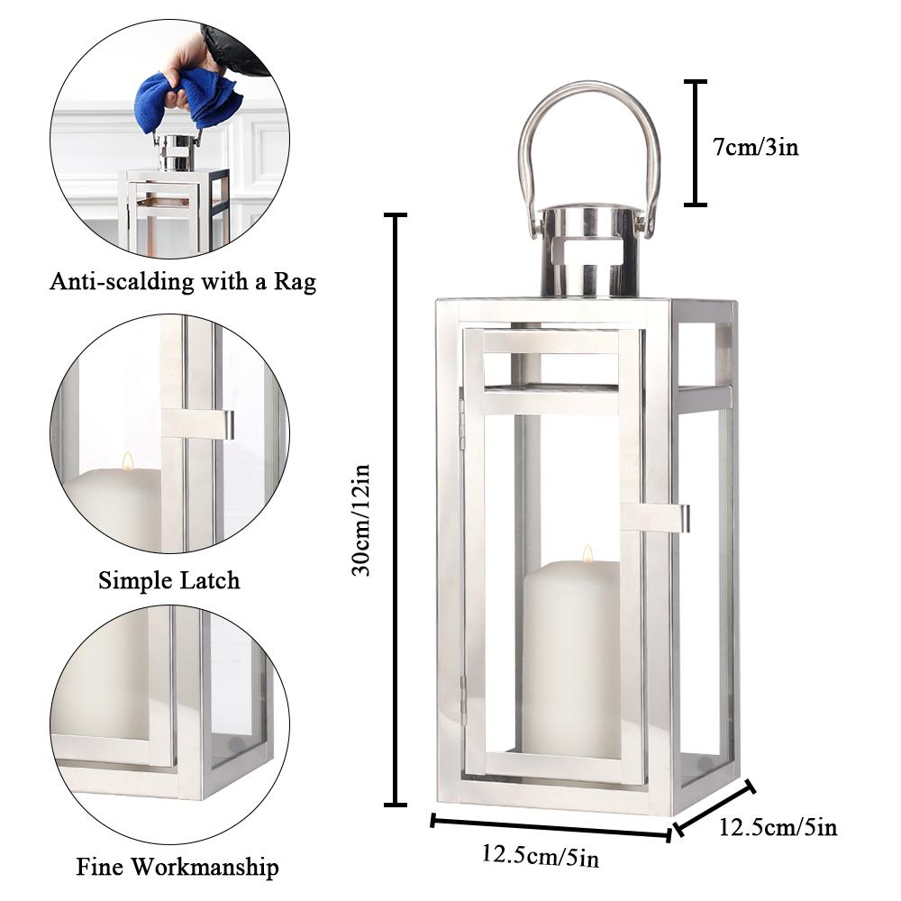 Sliver Stainless Steel Candle Holder Lantern Hanging Lantern Candlestick Light for Indoor Outdoor Wedding Centerpiece Home Decor