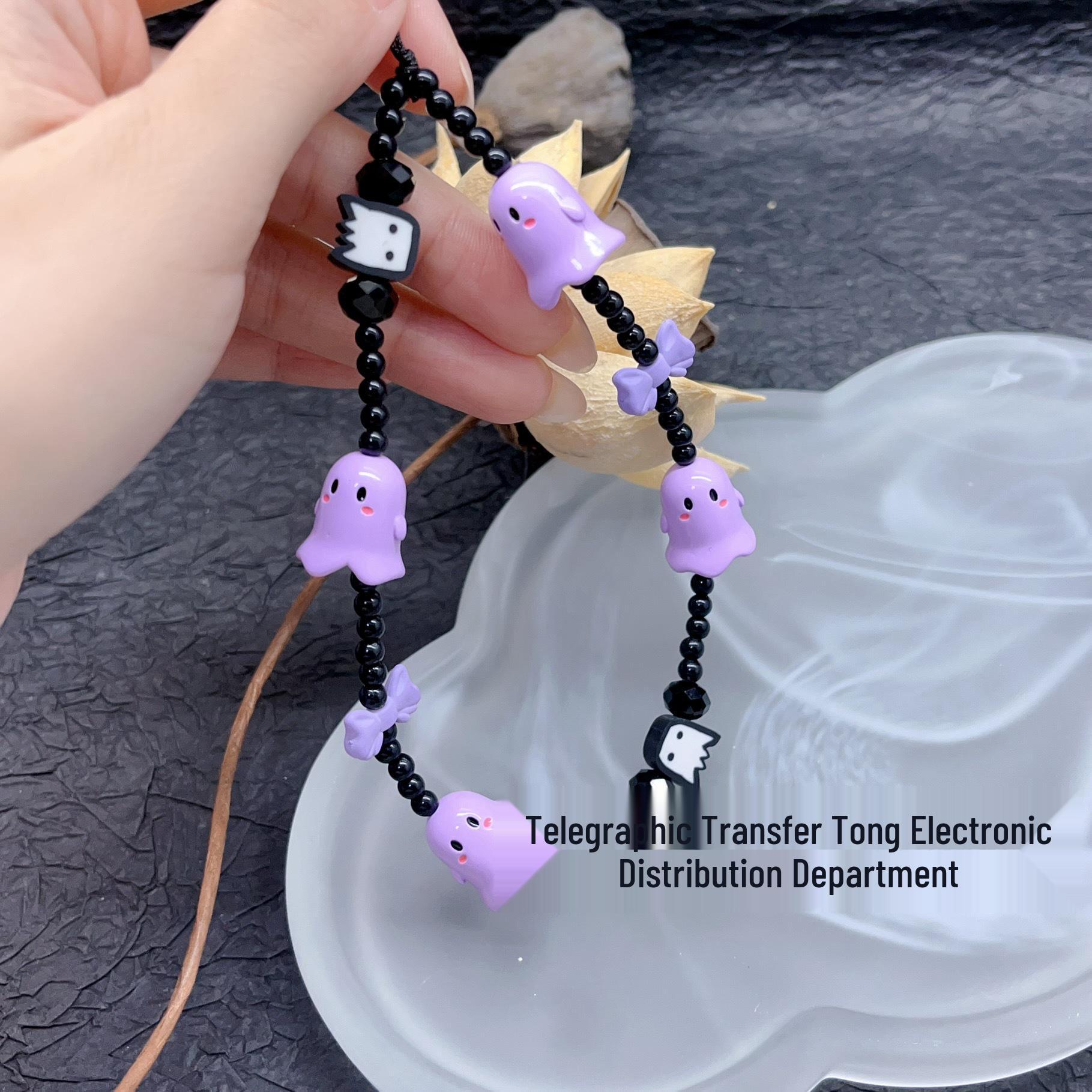 Trendy Hand-Painted Halloween Ghost Phone Lanyard - Anti-Lost & Anti-Drop