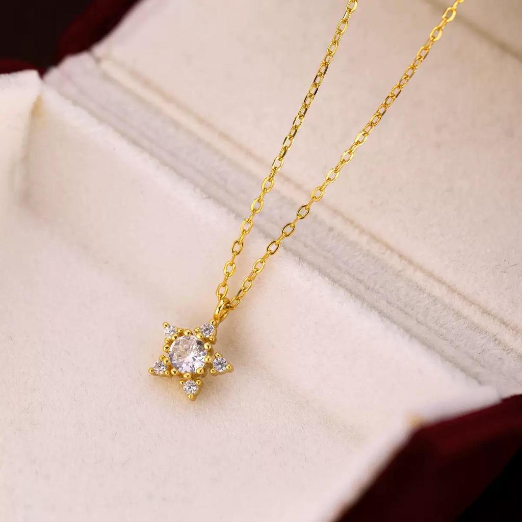 18K Goldplattierte S925 Sterling Silber Stern Anhänger Halskette für Damen - High-End Luxus Schlüsselbein Kette Design