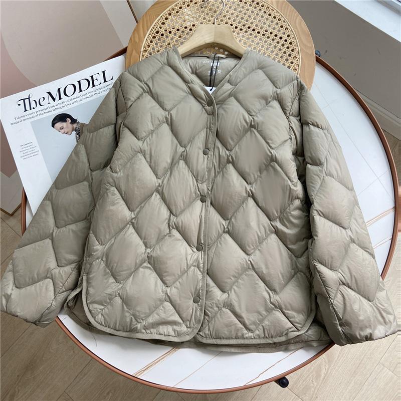 Toamnă Iarnă Jachetă puf moale, ultra ușoară, fără guler, pentru femei, ocazional, cu un singur piept, din puf de rață