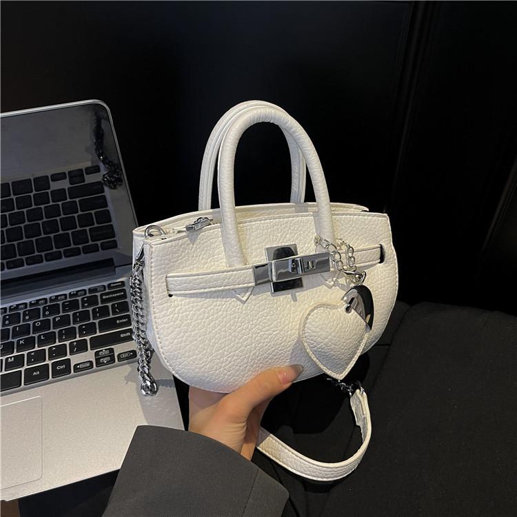 New High-end Lychee Pattern Love Contrasting Platinum Bag Portable Shoulder Crossbody Women's Bag