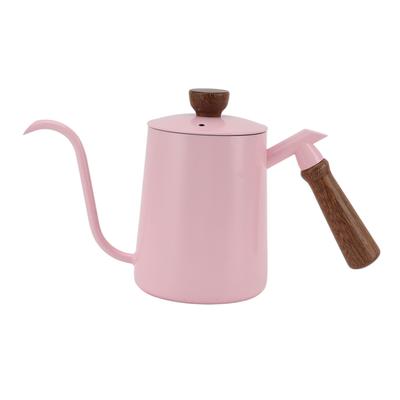 Tetera de café de cuello de cisne de 600 ml Acero inoxidable 304 Tetera de pico largo Mango de madera Verter sobre el café