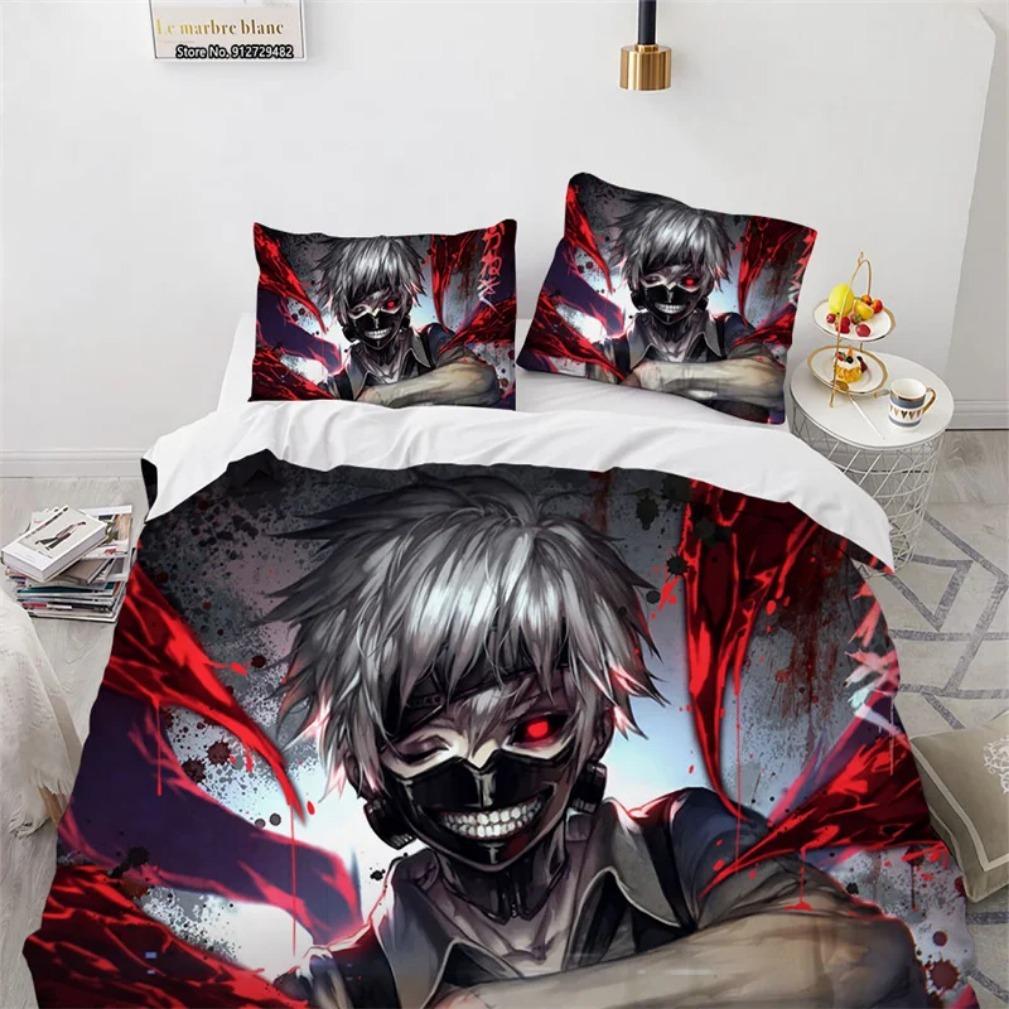 

3D Принт Аниме Токийский Гуль Канеки Кен Постельный Набор,Пододеяльник Токийский Гуль Комплект Постельного Белья Покрывало Наволочка Одеяло Кинг Квин 135x200cm 2pcs