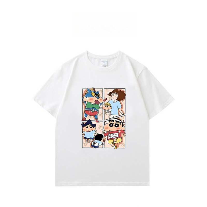 2026 Summer Comic Form Crayon Shinchan Image 100 Cotton Printed Oversize Casual Tshirt Adult Children Parentchild Top Y2k