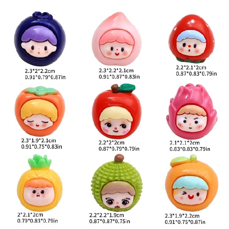 9Pcs Fruit Girl Syurdy Resin Craft Charm Stylish Home Decoration for Jewelry Craft Supplies and Accessory Making