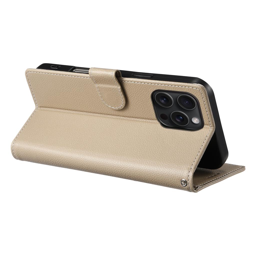 Etui z podstawką na iPhone 15 Pro Max, skórzane etui portfelowe o teksturze liczi, magnetyczne zapięcie