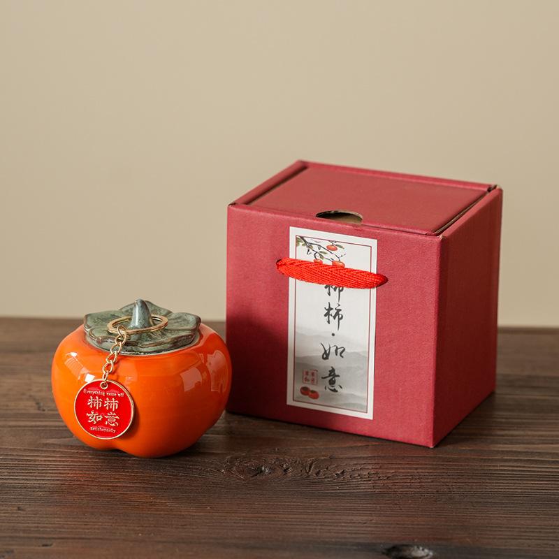 Persimmon tea can ceramic seal Ruyixi candy can packaging box small creative jar wedding gift