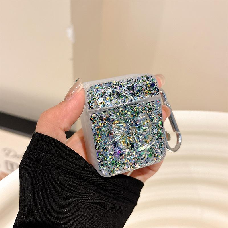 Applicable To Apple Airpods3/4 Generation Epoxy Glitter Bow Bluetooth Headset Cover Airpodspro Protective Case