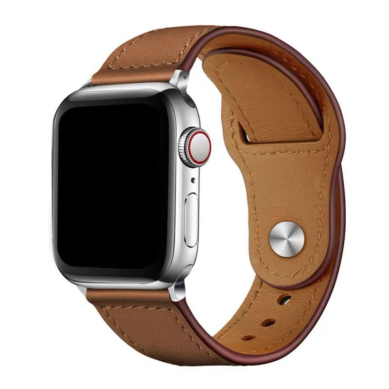 Compatible with Apple & Huawei: Retro Genuine Leather Snap-On Watch Band