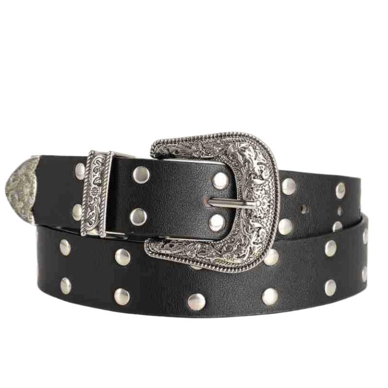 Women Casual Retro Belt & With Carving Pattern Buckle,Versatile Fashion Rivet Belt for Jeans,Dresses & Casual Wear,For Men Women