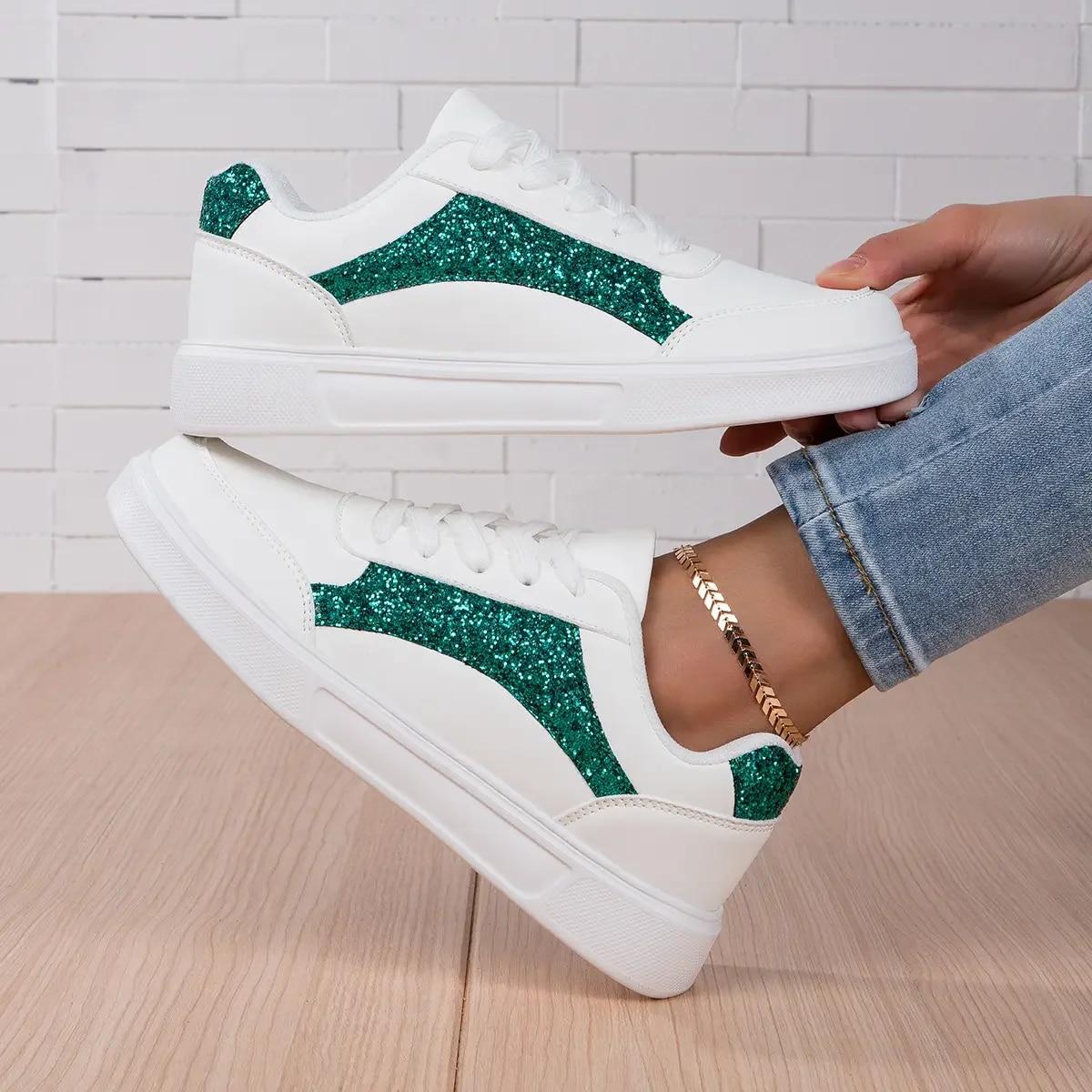 

Обувь для фитнеса Спортивная повседневная обувь Спортивная одежда Для прогулок Блестящие украшения на белых туфлях для женщин 35