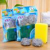 Brush Cleaning Versatile Set With Steel Wool And Sponge For Kitchen Tool Use